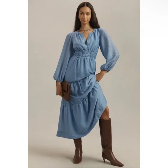 ANTHROPOLOGIE THE SOMERSET ORGANZA EDITION LONG SLEEVE MAXI DRESS IRIS BLUE NWT - Picture 8 of 8